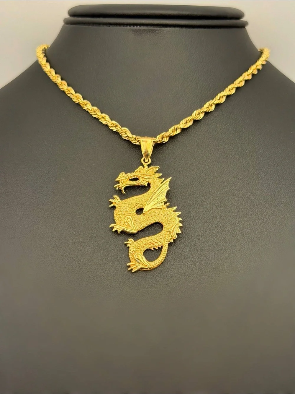 10k Solid Yellow Gold Serpent Chinese Zodiac Winged Fire Dragon Charm Pendant